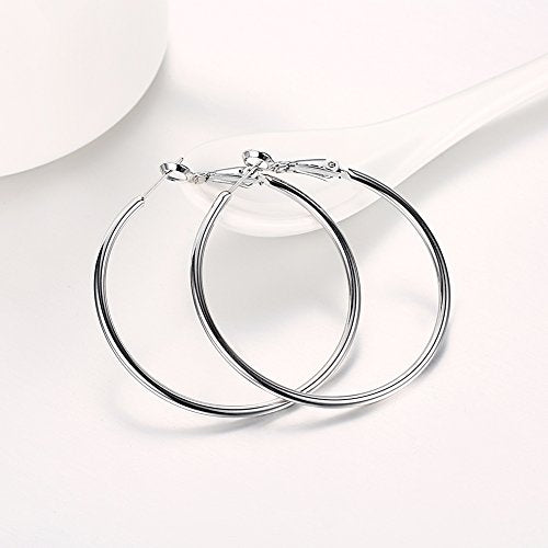 Gold Hoop Earrings,18K Gold Plated Rounded Hoops Earrings for Women - color: white-Rounded-1.8"