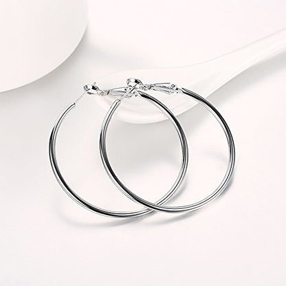Gold Hoop Earrings,18K Gold Plated Rounded Hoops Earrings for Women - color: white-Rounded-1.8"