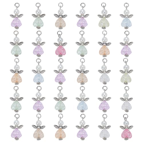 PH PandaHall 30pcs Angel Charms, Mixed Angel Wing Pendants Guardian Charms Heart Glass Bead for Jewelry Necklace Bracelet Earring Making DIY Craft Easter Decoration