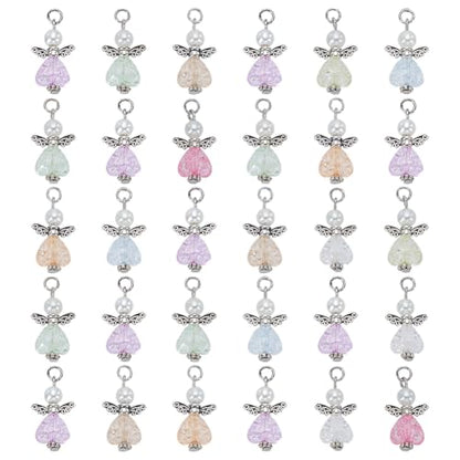 PH PandaHall 30pcs Angel Charms, Mixed Angel Wing Pendants Guardian Charms Heart Glass Bead for Jewelry Necklace Bracelet Earring Making DIY Craft Easter Decoration