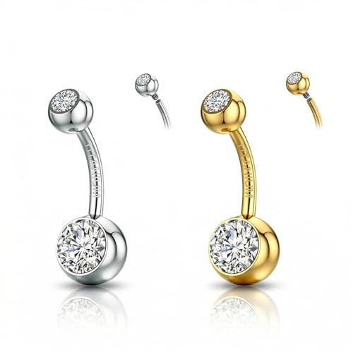 TOPBRIGHT G23 Titanium 14G Belly Button Rings - Internally Threaded Curved Barbell Hypoallergenic Navel Piercing Jewelry Gold Silver 2Pcs Set for Women 6mm 8mm 10mm 12mm 14mm 16mm - color: Silver&Gold-8mm bar