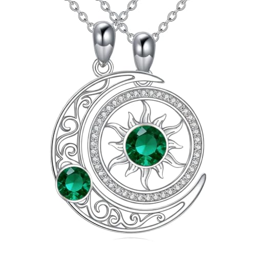 Couples Necklace for 2 Sun and Moon Pendant Matching Jewelry Anniversary Birthday Gifts for Couples BFF - color: May&May