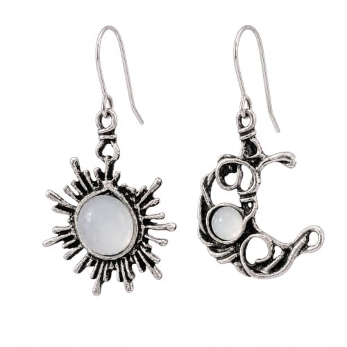 Vintage Boho Teardrop Earrings for Women, Retro Bronze Turquoise Engraved Flower Dangle Earrings, Bohemian Ethnic Tribal Jewelry for Holiday, Beach, Daily Wear, Gift for He - color: Silver White Sun Moon