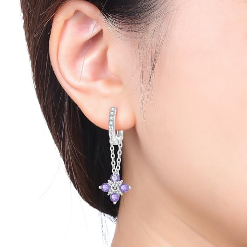 925 Sterling Silver Hoop Earrings Drop Dangle Earrings for Women Hypoallergenic Earring Trendy Huggie Earring Cute Graduation Birthday Gifts Jewelry for Women - color: Purple Flower earrings