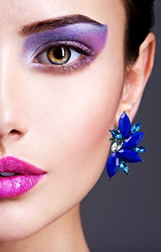 80s Funky Punk Rock Spiky Starburst Angel Wings Oversized Colorful Stones Studded Candy Cluster Women Statement Stud Earrings - color: Electric Blue