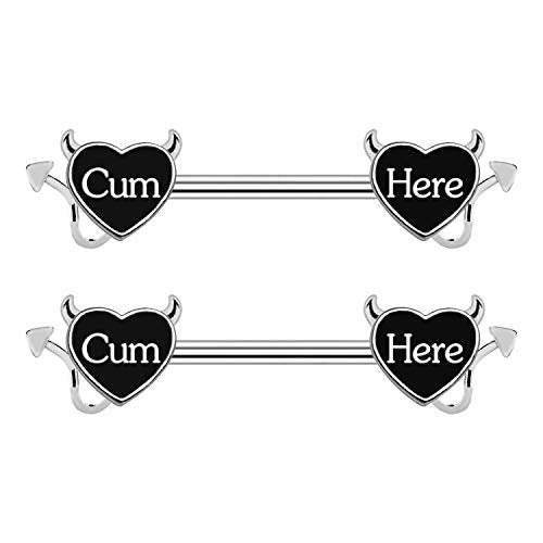 Letter Nipple Ring 14G 316L Surgical Steel Nipple Barbell Heart Shape Devil Body Piercing Jewelry for Women Men - color: black C