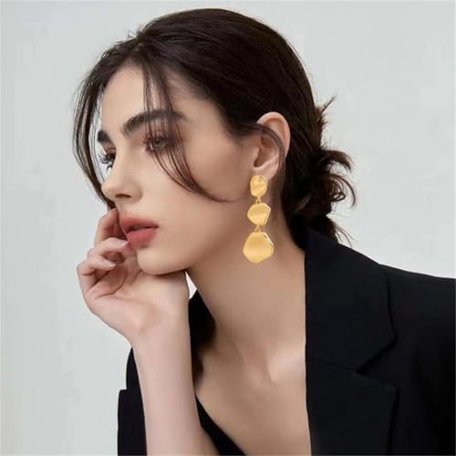 Dainty Alloy Retro Smooth Geometric Circular Lightweight Dangle Drop Earrings Gold-plated Irregular Stud Earrings for Women - style: Gold