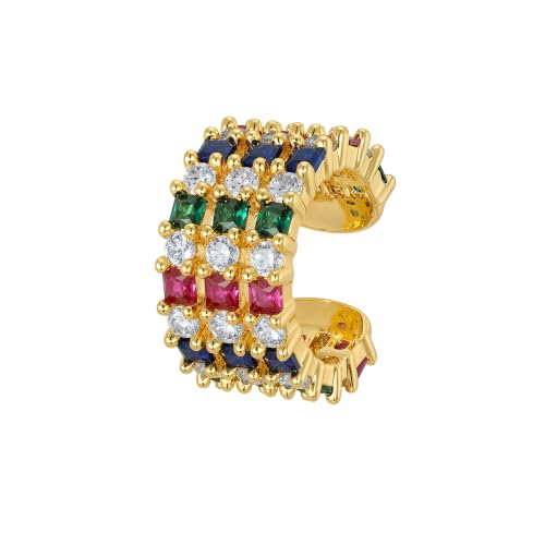 Gold Ear Cuff for Women Non Piercing | Cuff Earrings, 14K Gold Plated, Colorful Cubic Zirconia Pave, Pearl, Clover, Cartilage Earrings Trendy Jewelry, Single - color: Multi-color B