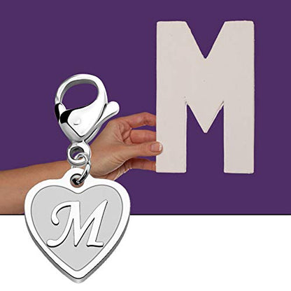 FAADBUK Initial Letter A-Z Alphabet Heart Charms for Jewelry Bracelet Keychain Necklace Initial Stainless steel Clasp Clip on Charm - color: intial M