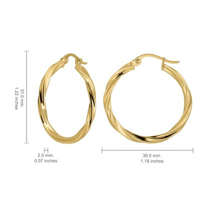 Hoops & Loops 925 Sterling Silver Twisted Hoop Earrings for Women - Hypoallergenic 14K Gold, Rose Gold, Black Flash Plated 2mm Thin Twist Design Round Click-Top Hoops, 15/20/25/30/35/40/50/60mm - color: Gold-30mm (1.2 inch)