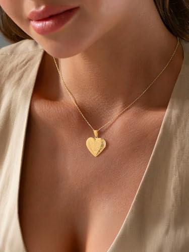 U7 Women Locket Necklace, Heart Photo Lockets Hold Picture, Gift Box Packed | Gold/Silver/Rose Locket Charm, Custom Picture and Engravement Heart Pendant, 20" Chain, Personalized Gift for Mom Wife Friend - color: 02# Gold*Flower Grain