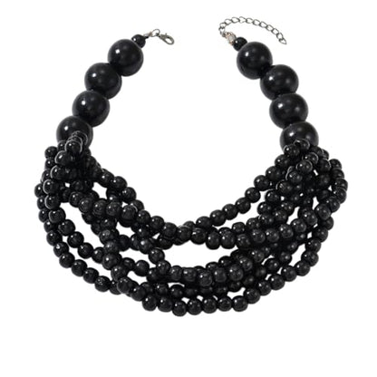 Handmade Layered Wood Bead Necklace for Women - Chunky African Statement Necklace, Natural Khaki Beaded Jewelry, Hypoallergenic & Skin-Safe for Sensitive Skin, Boho Rainbow Inspired Chunky Collar Necklace - color: Black