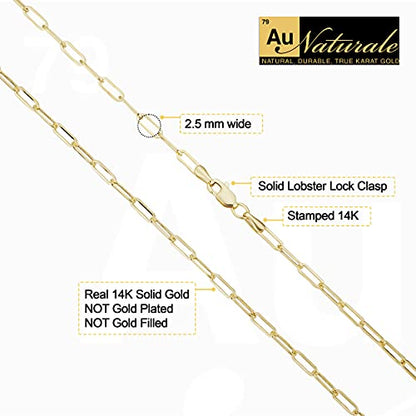 Au Naturale Womens Link Chain - 14k Gold Paperclip Necklace for Women - size: 14 inch, style: Yellow Gold