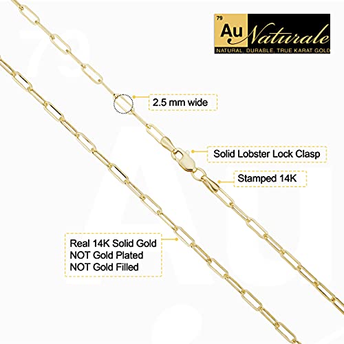 Au Naturale Womens Link Chain - 14k Gold Paperclip Necklace for Women - size: 36 inch, style: Yellow Gold