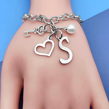 Initial A-Z Bracelets Gift for Women Girls Stainless Steel Chain Bracelet 26 Alphabet Jewelry Gifts for Birthday Anniversary Letter Bracelet Monogram Gifts for Sister Friend Girlfriends Mom 8.26 Inch - color: S