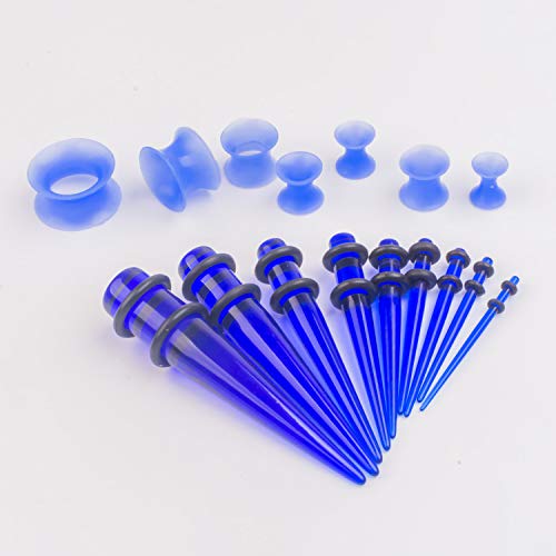 50 Pcs Ear Gauges Stretching Kit 14G-00G | Acrylic Tapers and Plugs Silicone Tunnels, Gauge Expanders Stretching Kit, Piercing Earring Jewelry for Men and Women - color: Blue