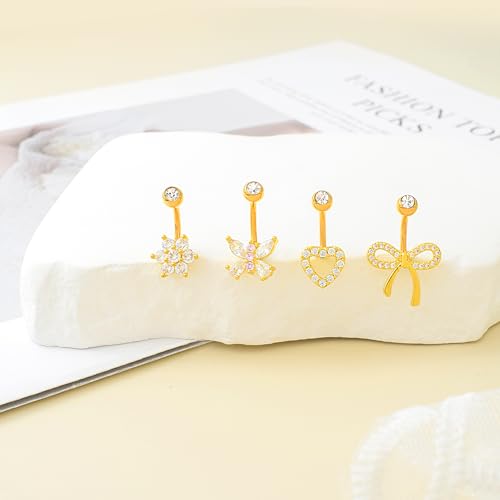 LEE&RO Belly Button Ring 14G Belly Piercing Jewelry Navel Rings Stainless Steel Belly Rings - color: Gold