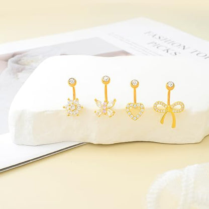 LEE&RO Belly Button Ring 14G Belly Piercing Jewelry Navel Rings Stainless Steel Belly Rings - color: Gold