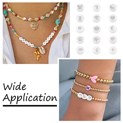 Craftdady 60Pcs Natural Shell Beads 8mm Flat Round with Brass Patterns Freshwater Shell Summer Beads with Turtle Butterfly Heart Owl for Ocean Beach Crafts Jewelry Making - color: Platinum 15 Patterns
