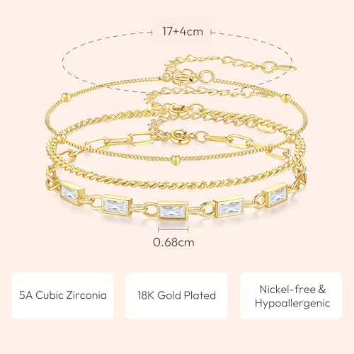 Gold Birthstone Bracelet for Women, 18K Gold Plated Layered Jewelry Bracelet Set, Womens Dainty Stackable Bracelets Link Paperclip Chain Valentines Day Gift for Wife Her - color: Gold-04-Apr.