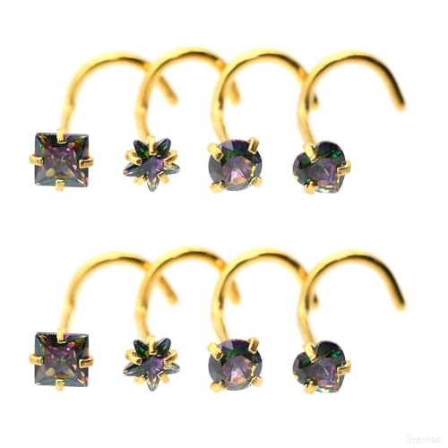 8 Pcs-Pack, Crystal Nose Studs, 20G Stainless Steel, 3mm Zircon, Multiple Shapes Zircon Labret Nose Piercing Ear Jewelry - color: Seven-Color