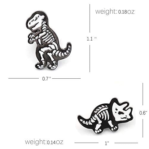 Dinosaur Skeleton Enamel Lapel Pin Set | Cartoon T-Rex and Triceratops badge, decorative animal pins for backpacks, jackets, bags and clothing