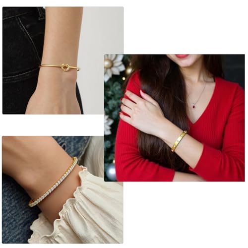 18 K Gold Plated Love Bangle Bracelet Stack Cuff Jewelry for Women Jewelry Set for Women Gift with Box - style: style27