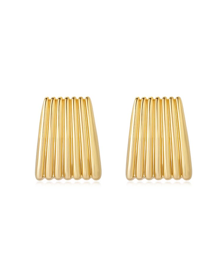 Gold Chunky Statement Earrings for Women, Trendy 14K Gold Plated Square Geometric Vintage Drop Dangle Designer Stud Earrings, Jewelry Gift - style: ribbed-gold