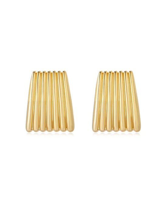 Gold Chunky Statement Earrings for Women, Trendy 14K Gold Plated Square Geometric Vintage Drop Dangle Designer Stud Earrings, Jewelry Gift - style: ribbed-gold