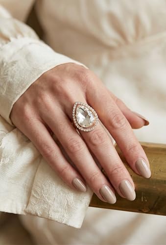 NYFASHION101 Radiant Teardrop Stone Adjustable Cocktail Statement Ring - color: Encircled Teardrop, Clear/Gold-Tone