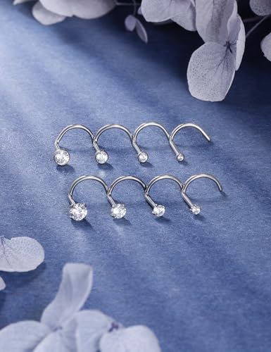 18G 20G 22G Titanium Stainless Surgical Steel Nose Rings Studs for Women L Shaped Nose Studs Screw Nose Ring Piercing Jewelry for Women Men Diamond CZ 1.5mm 2mm 2.5mm 3mm Silver Black Gold - style: 22g/Clear CZ/Screw/Titanium