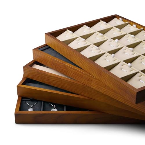 Oirlv Solid Wood Jewelry Tray,Jewelry Drawer Organizer,24 Grid(Grey) | Stackable Design,for Jewelry Necklaces Earrings and Rings,Organizing and Presentinge Legantly on Dressers&in Dresser - color: Grey 24 grid tray