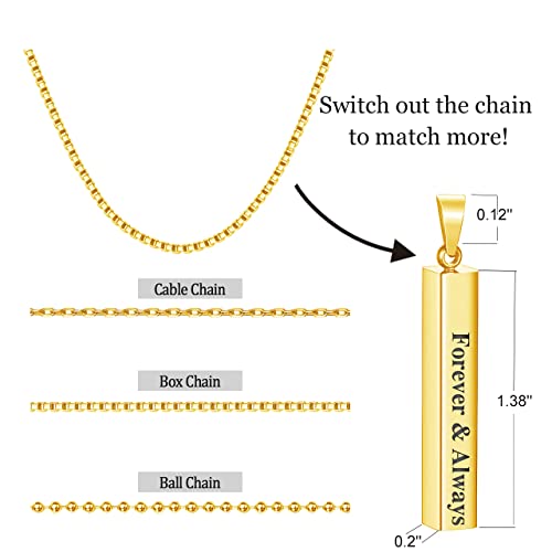Personalized 3D Vertical Bar Necklace, Custom Necklace Engraved with Any Name Pendant Jewelry Mothers Day Gift - color: Single Chain