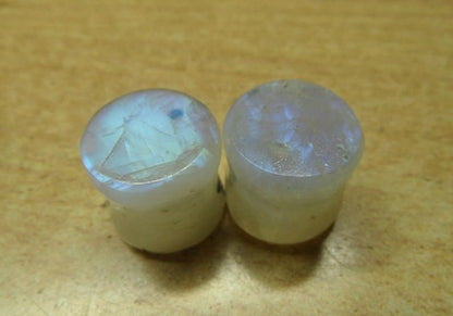Natural Rainbow Moon Stone, Tunnels White Fire Plugs Ear Gauge & Plugs Earrings Convex & Concave
