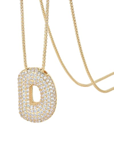PAVOI 14K Gold Plated Cubic Zirconia Bubble Letter Initial Necklaces for Women | Gold Balloon Necklace Letter | Chunky Pendant Necklaces - style: -D