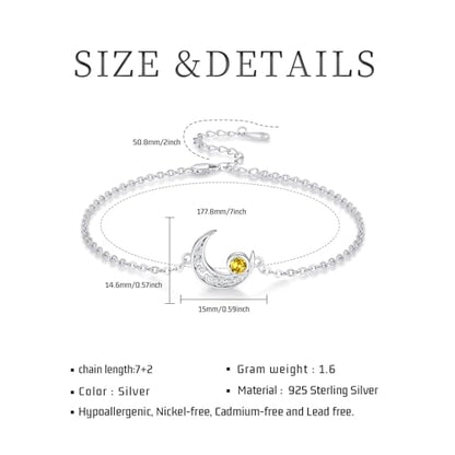 Moon Bracelet for Women 925 Sterling Silver Moonstone/Birthstone Moon Bracelet Butterfly/Dragonfly Bracelet Celtic Moon Butterfly Dragonfly Jewelry Gifts for Women - style: 11-Nov Birthstone