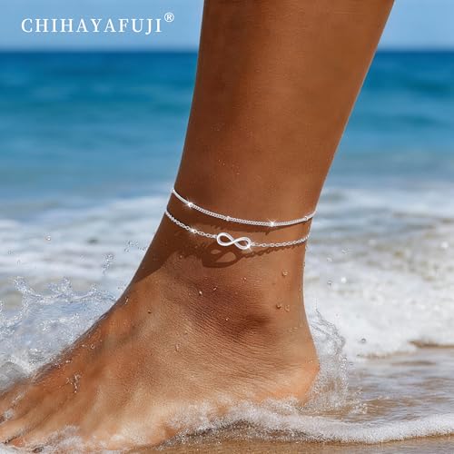 Sterling Silver Ankle Bracelets for Women Gold Waterproof Non Tarnish Beaded Chain Layered Stacking Dainty Butterfly Plus Size Large Anklet Summer Beach Vacation Jewelry Gift - color: silver3