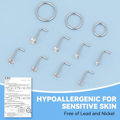 20g Nose Rings Studs and 18g Nose Rings Hoops for Women Men: Hypoallergenic Surgical Stainless Steel Threadless Corkscrew/L Shape/Straight Nose Studs Round Square Simulated Diamond CZ 1.5/2/2.5/3mm Nose Bone Studs Hinged Clicker Segment Nose Hoops Septum