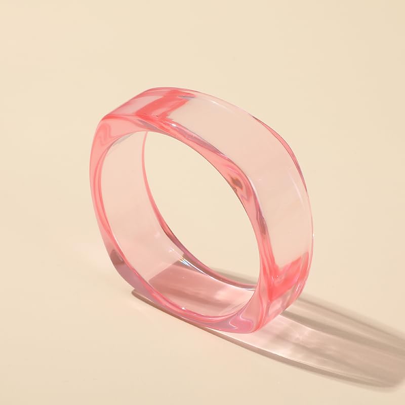 Acrylic Colorful Resin Open Bracelet Geometric Simple Transparent Wide Cuff Bangle for Women Lightweight Colorful Chunky Thick Thin Wide Face Resin Acrylic Cuff Bangle Jewelry - color: A Pink