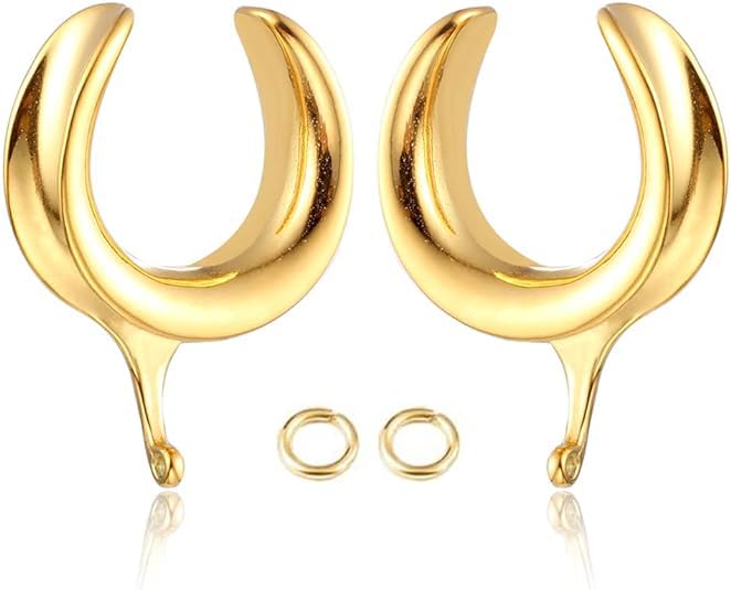(6mm 2g DIY Ear Saddle Tunnel Plugs Piercing Stretchers Black Gold Silver Hypoallergenic 316 Stainless Steel Ear Gauges Dangle Accessories Expander Fashion Body Jewelry 2PCS - color: Gold, size: 10mm