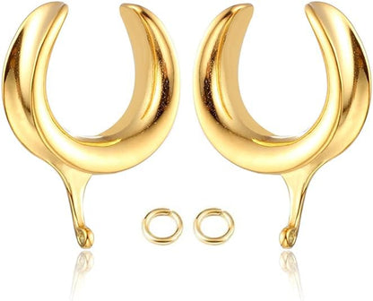(6mm 2g DIY Ear Saddle Tunnel Plugs Piercing Stretchers Black Gold Silver Hypoallergenic 316 Stainless Steel Ear Gauges Dangle Accessories Expander Fashion Body Jewelry 2PCS - color: Gold, size: 16mm