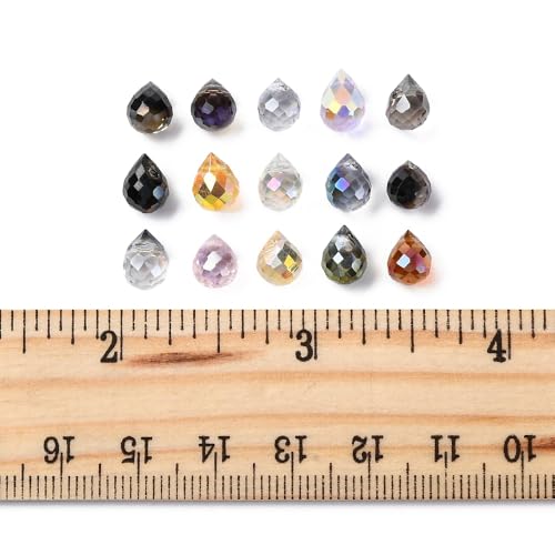 150Pcs Teardrop Glass Beads Electroplate Faceted Crystal Teardrop Beads Colorful Top Drilled Water Drop Charm Bead for Jewelry Making DIY Earring Bracelet Necklace - color: Mixed Color-F