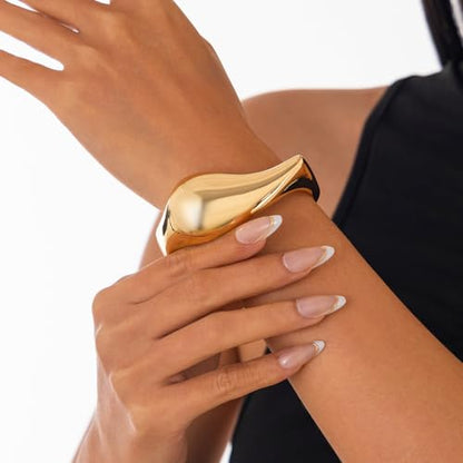 Elegance 11 designs Gold Plated Cuff Bangle Bracelets For Women Trendy Hinged Cuff Open Wide Chunky Gold Bracelet Minimalist Bangle Jewelry Gift - color: Gold Wide Teardrop
