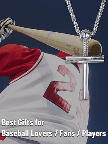 GOLDCHIC JEWELRY Sport Necklaces for Men Teen, Football Baseball Soccer Basketball Softball Necklaces with Stainless Steel Chain Athlete Jewelry Sports Fan Gift - color: Baseball Cross-Steel, style: NO Engraving