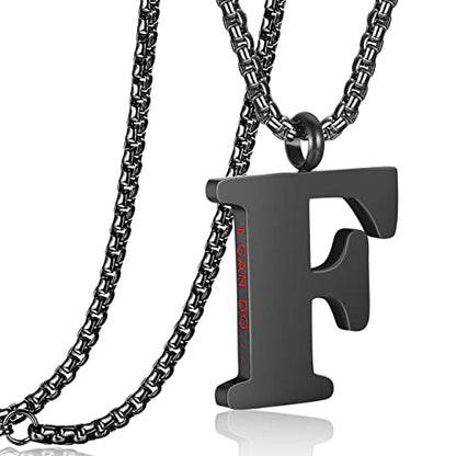 Initial 26 Letter A to Z Pendant Necklace for Teen Women Men 24" Chain | Large Alphabet Letter Personalized Charm Pendant,Engraving Red 'I CAN DO ...' on Back - style: F