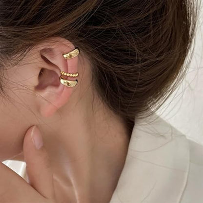 Ear Cuffs Non Piercing Ear Cuff Earrings for Women Gifts Trendy Stuff Clip on Cartilage Earrings Stacks Fake Earrings Jewelry Gifts - color: D:3pcs Leaves gold cuff earrings