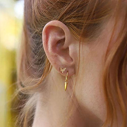 LOYATA Spike Earrings Gold Huggie Hoop Diamond Cubic Zirconia 14K Gold Plated Dainty Small Simple Hypoallergenic Geometric Jewelry Gift for Women - color: Butterfly