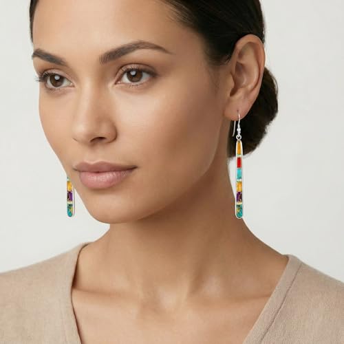 Turquoise Earrings in Sterling Silver & Genuine Gemstones (2.5" Long)