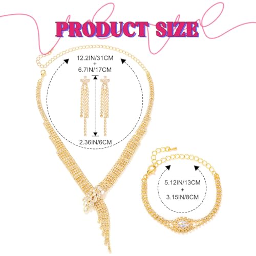 Sixexey Rhinestone Bridal Jewelry Set Prom Necklace Earrings Sparkly Wedding Jewelry Accessories for Women - color: Gold