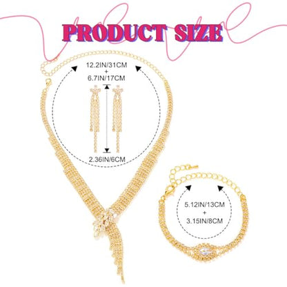 Sixexey Rhinestone Bridal Jewelry Set Prom Necklace Earrings Sparkly Wedding Jewelry Accessories for Women - color: Gold